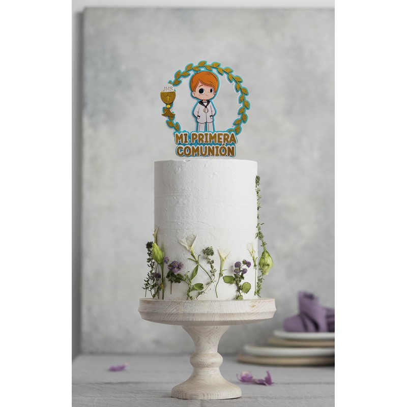 Cake topper personalizado de COMUNIÓN NIÑO - FIESTA IMPRESA