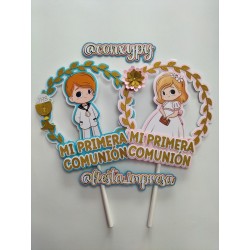 Cake topper personalizado de COMUNIÓN NIÑO - FIESTA IMPRESA