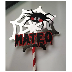 Cake topper cumpleaños personalizado de ARAÑA Y TELA - FIESTA IMPRESA