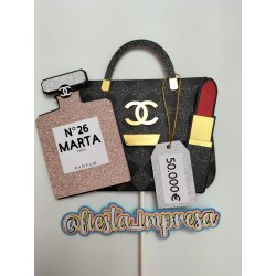 Cake topper cumpleaños personalizado de BOLSO CHANNEL - FIESTA IMPRESA