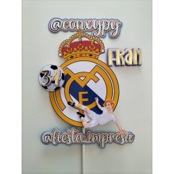 Cake topper cumpleaños personalizado FUTBOL REAL MADRID-FIESTA IMPRESA