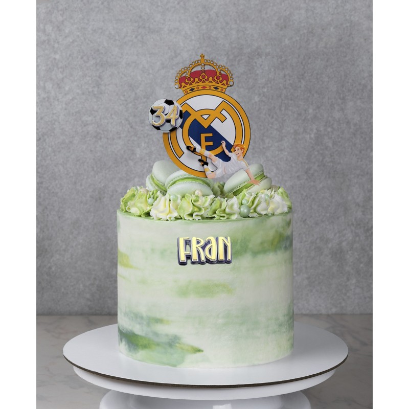 Cake topper cumpleaños personalizado FUTBOL REAL MADRID-FIESTA IMPRESA