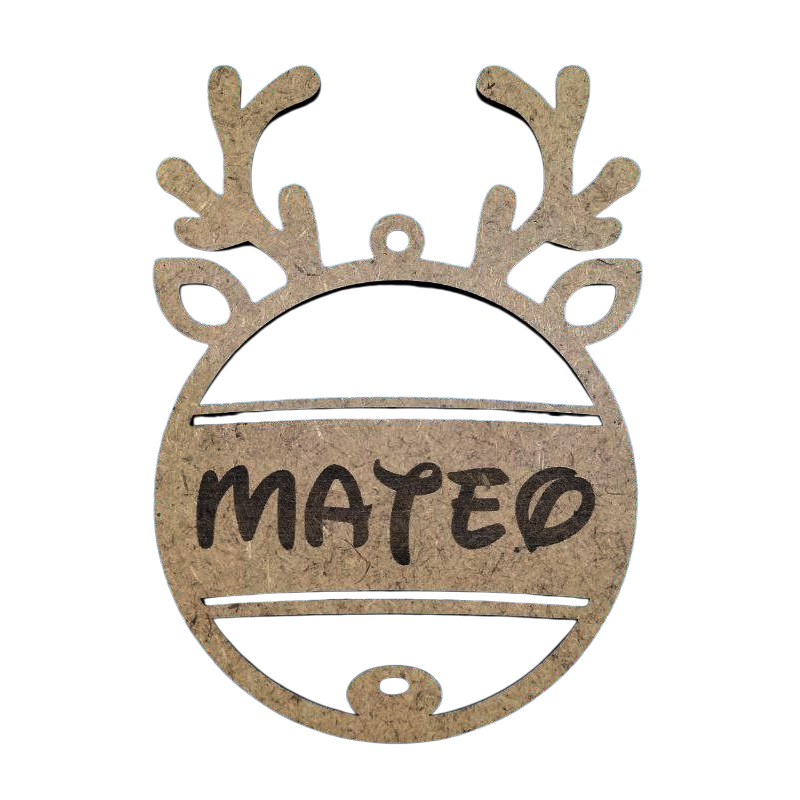 ADORNO NAVIDAD RENO NOMBRE GRABADO EN MADERA