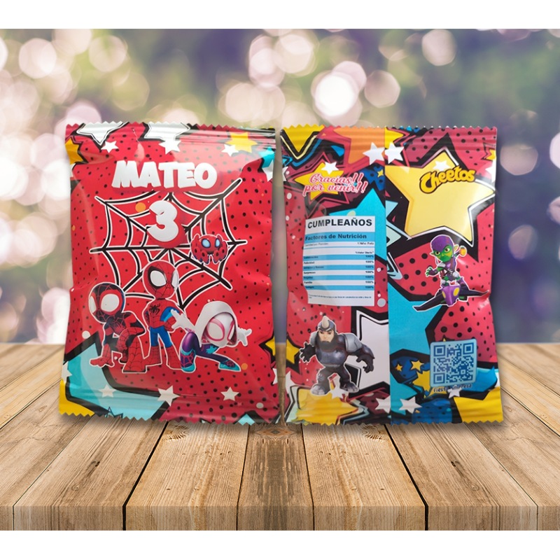 BOLSAS CHIPS SPIDEY Y SU SUPEREQUIPO ENVOLTORIO PERSONALIZADO FIESTA