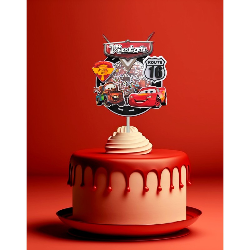 Cake topper cumpleaños personalizado de CARS - FIESTA IMPRESA