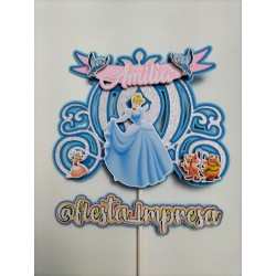Cake topper cumpleaños personalizado de CENICIENTA - FIESTA IMPRESA