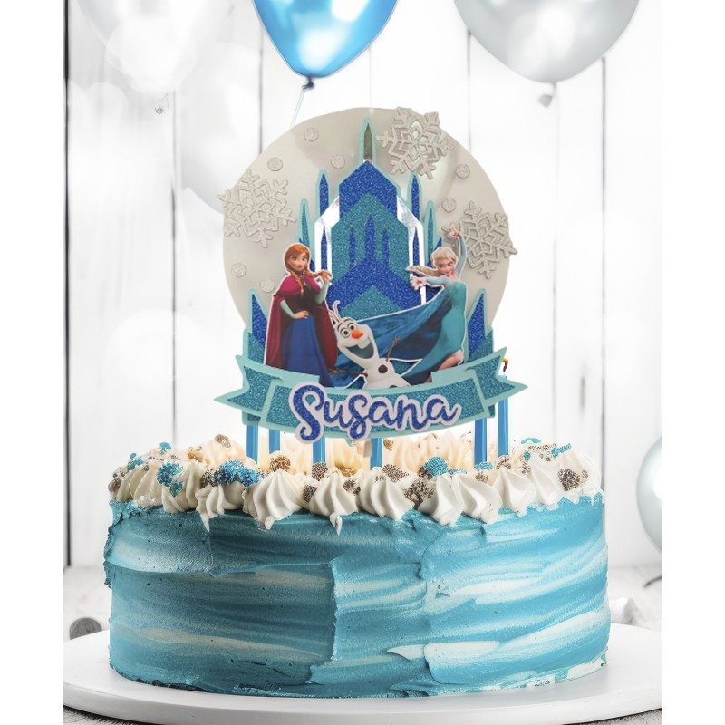 Cake topper cumpleaños personalizado de FROZEN CASTILLO-FIESTA IMPRESA