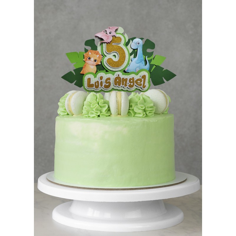 Cake topper cumpleaños personalizado de DINOSAURIOS - FIESTA IMPRESA