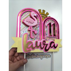 Cake topper cumpleaños personalizado de FLAMENCO VERANO-FIESTA IMPRESA